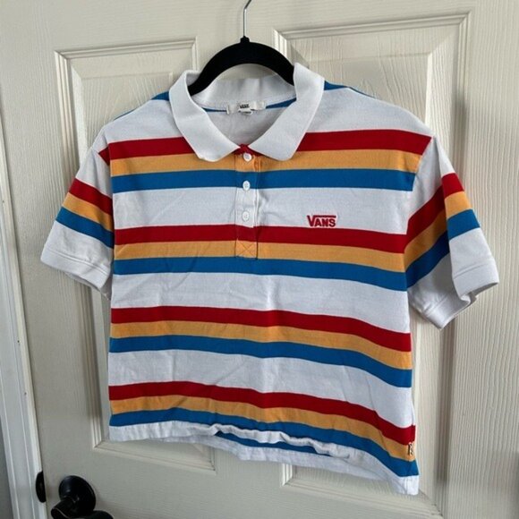 VANS Colorful Striped Cropped Polo Shirt Top Red Yellow Blue Sz Small - Picture 14 of 15